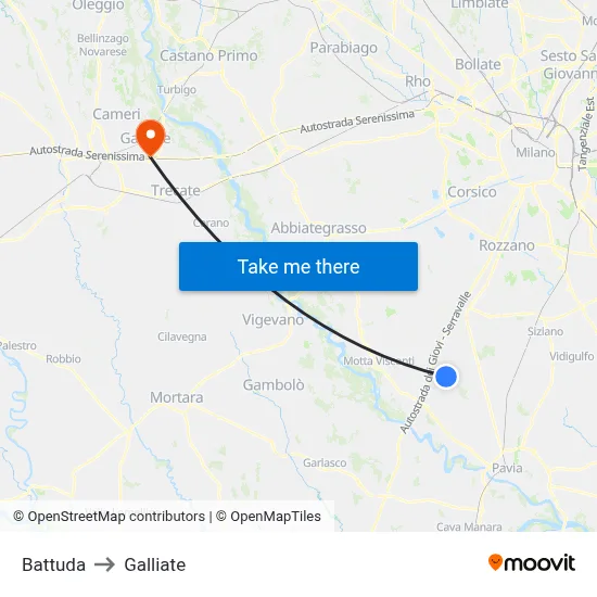Battuda to Galliate map