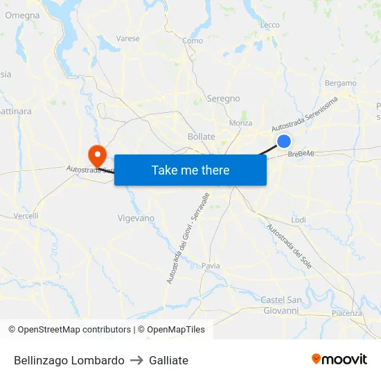 Bellinzago Lombardo to Galliate map
