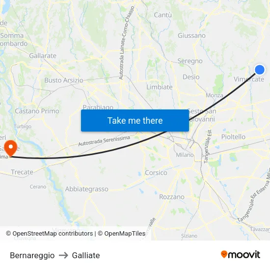 Bernareggio to Galliate map