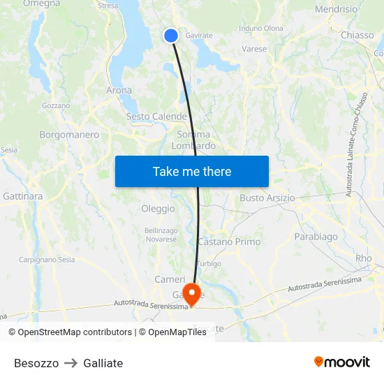 Besozzo to Galliate map