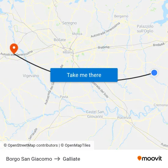 Borgo San Giacomo to Galliate map