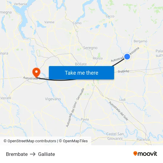 Brembate to Galliate map