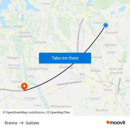 Brenna to Galliate map