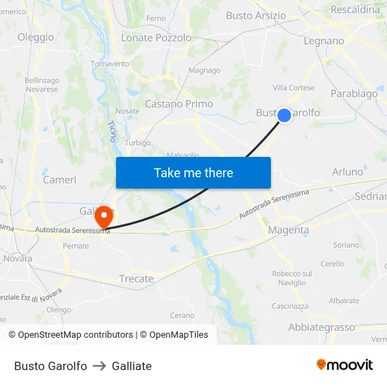 Busto Garolfo to Galliate map