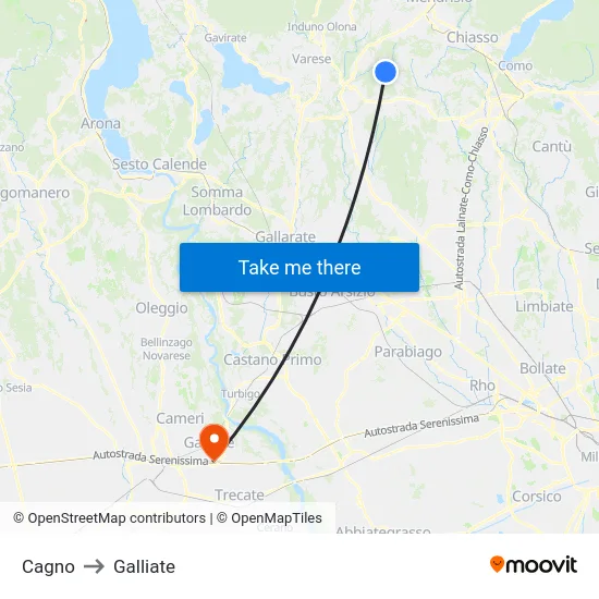 Cagno to Galliate map