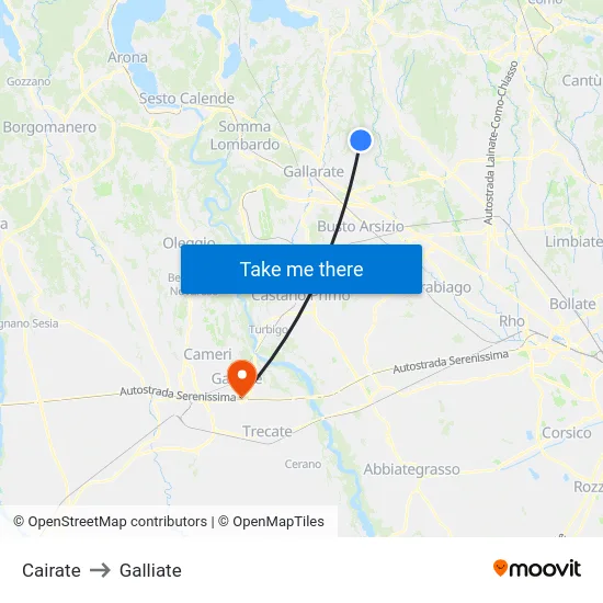 Cairate to Galliate map