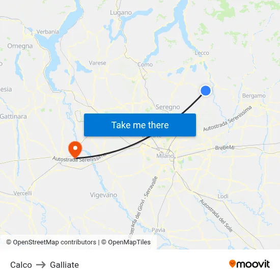 Calco to Galliate map