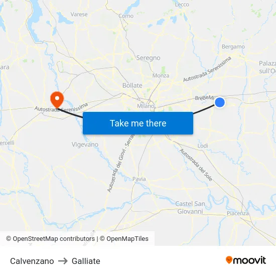 Calvenzano to Galliate map