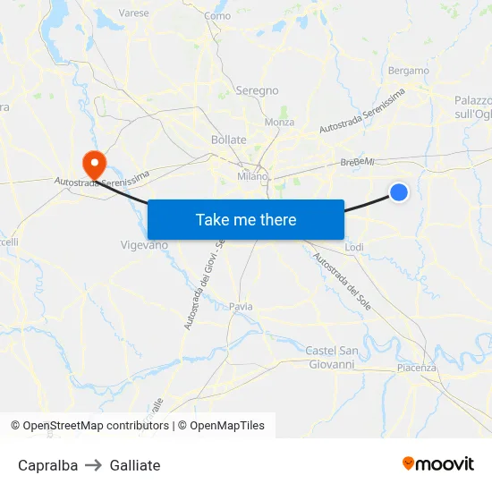 Capralba to Galliate map