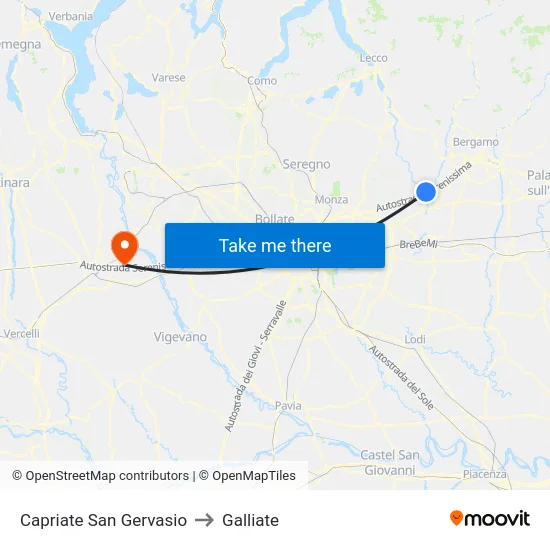 Capriate San Gervasio to Galliate map