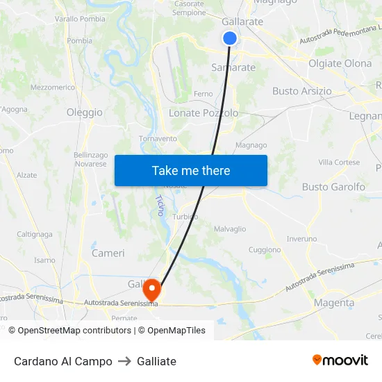 Cardano Al Campo to Galliate map