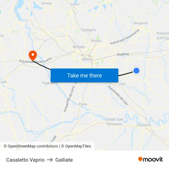 Casaletto Vaprio to Galliate map