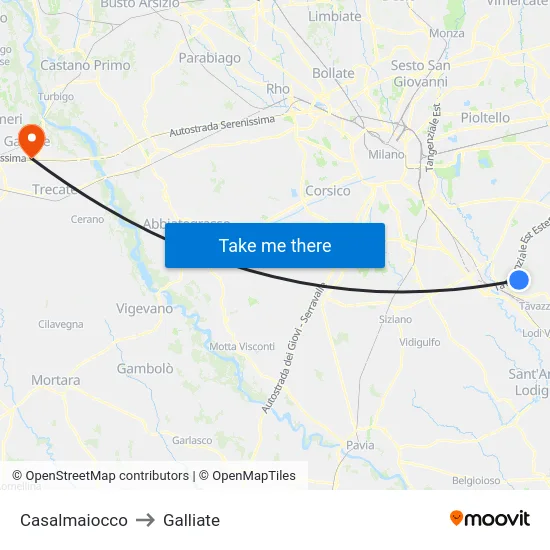 Casalmaiocco to Galliate map