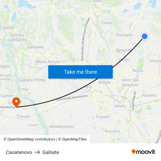 Casatenovo to Galliate map