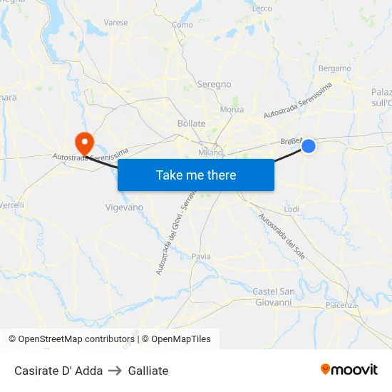 Casirate D' Adda to Galliate map