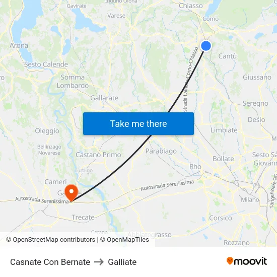 Casnate Con Bernate to Galliate map