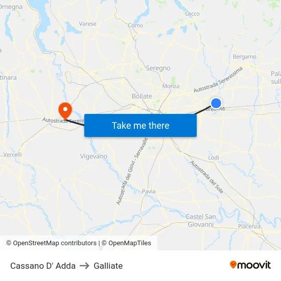 Cassano D'Adda to Galliate map