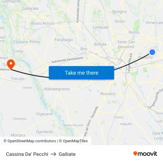 Cassina De' Pecchi to Galliate map