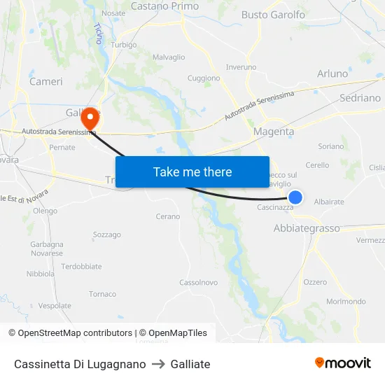 Cassinetta Di Lugagnano to Galliate map