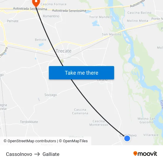 Cassolnovo to Galliate map