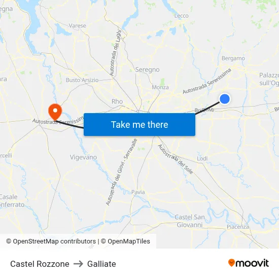 Castel Rozzone to Galliate map