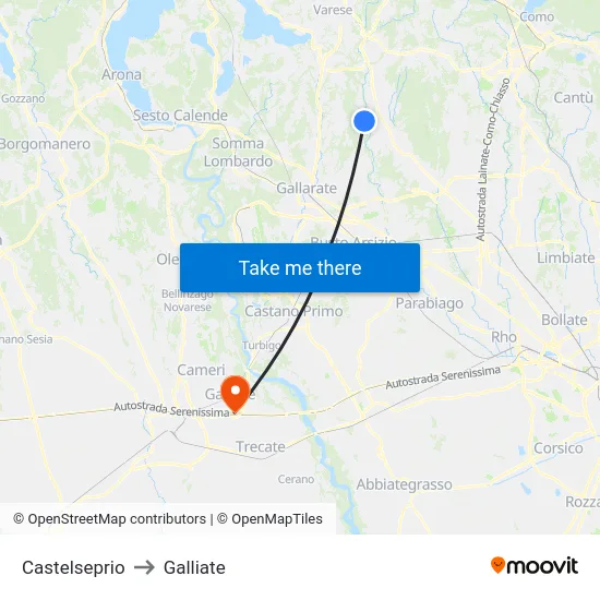 Castelseprio to Galliate map