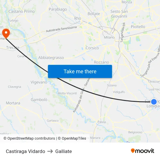 Castiraga Vidardo to Galliate map