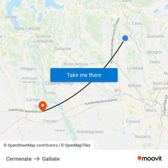Cermenate to Galliate map