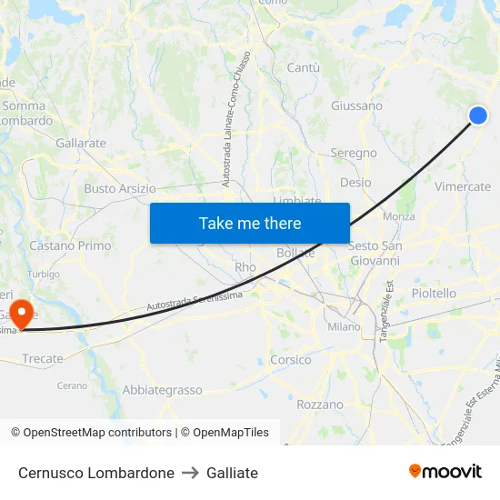 Cernusco Lombardone to Galliate map