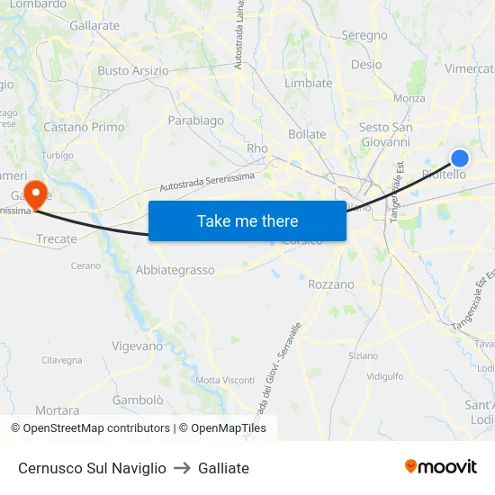 Cernusco Sul Naviglio to Galliate map