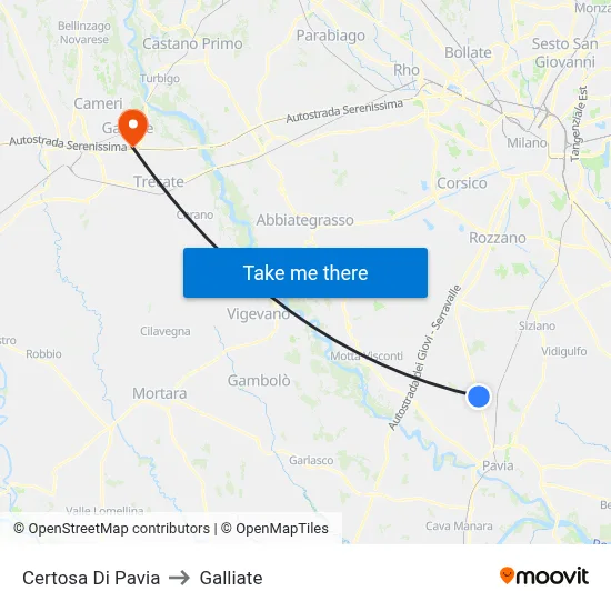 Certosa Di Pavia to Galliate map