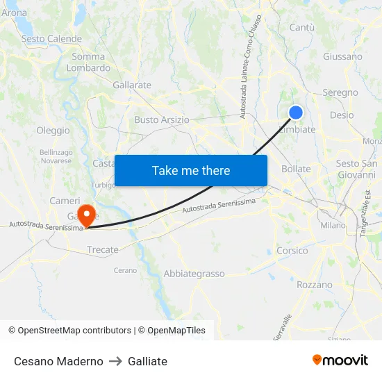 Cesano Maderno to Galliate map