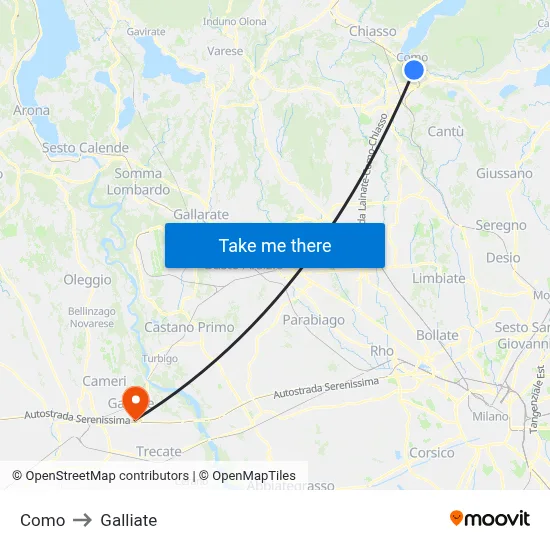 Como to Galliate map