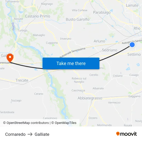 Cornaredo to Galliate map