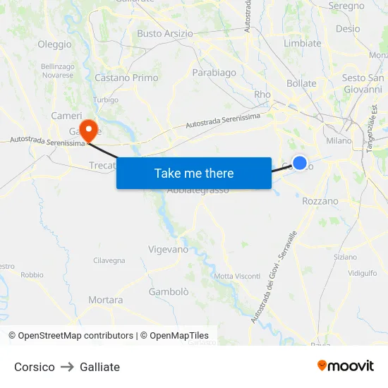 Corsico to Galliate map