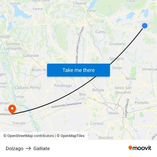Dolzago to Galliate map