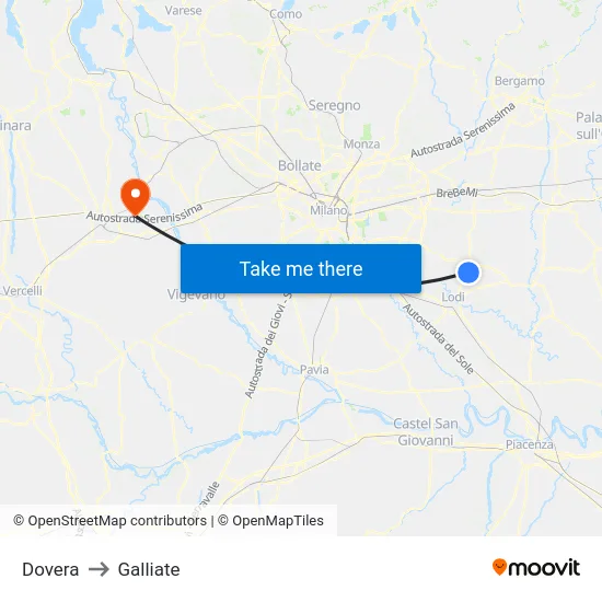 Dovera to Galliate map