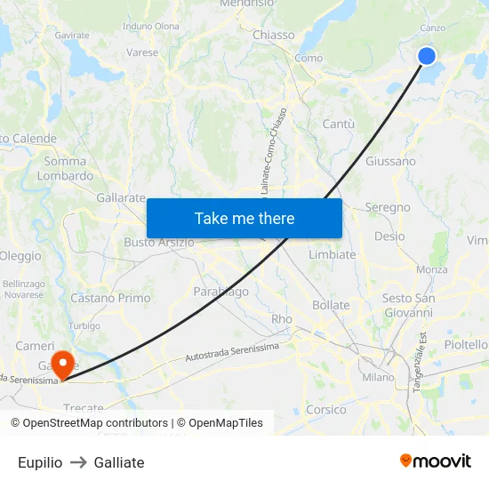 Eupilio to Galliate map