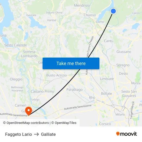 Faggeto Lario to Galliate map