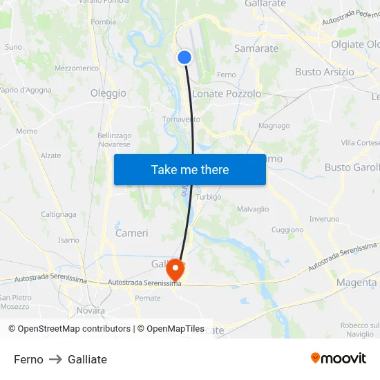 Ferno to Galliate map