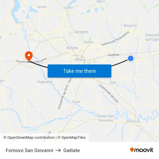 Fornovo San Giovanni to Galliate map