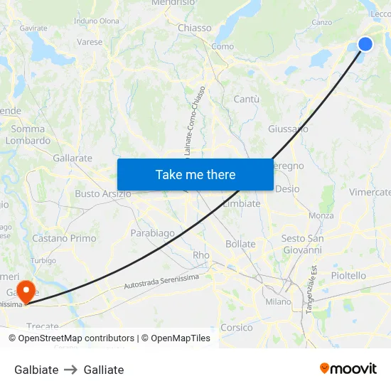 Galbiate to Galliate map