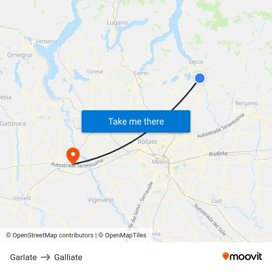 Garlate to Galliate map