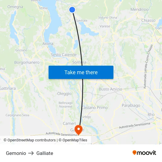 Gemonio to Galliate map