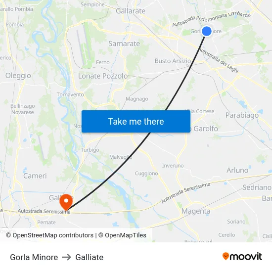 Gorla Minore to Galliate map