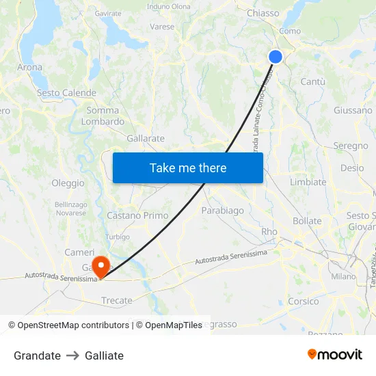 Grandate to Galliate map