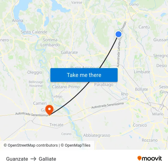 Guanzate to Galliate map