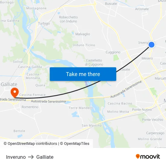 Inveruno to Galliate map