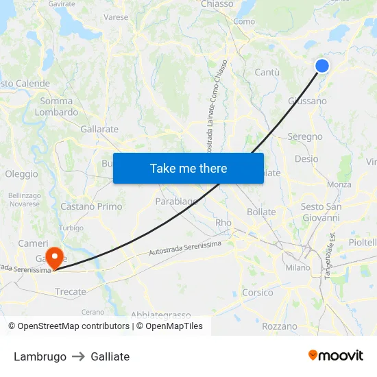 Lambrugo to Galliate map