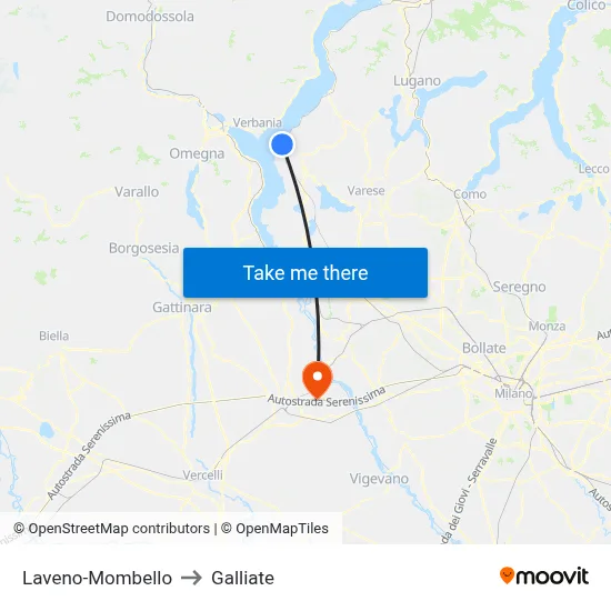 Laveno-Mombello to Galliate map